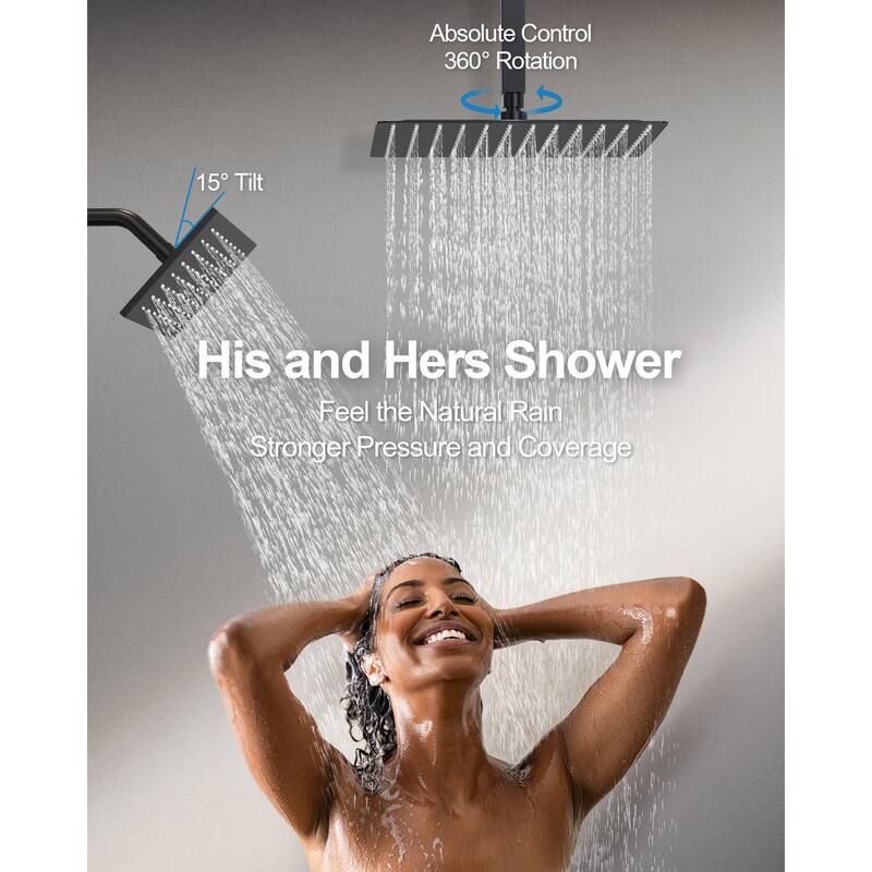 GRANDJOY 12" Ceiling-Mount Shower System Rainfall Shower Head with Anti-Scald Valve