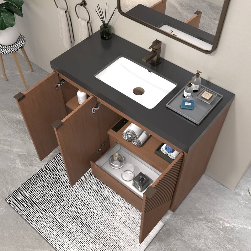 Milano 42" Freestanding (R) Bathroom Vanity with Black Acrylic Sink