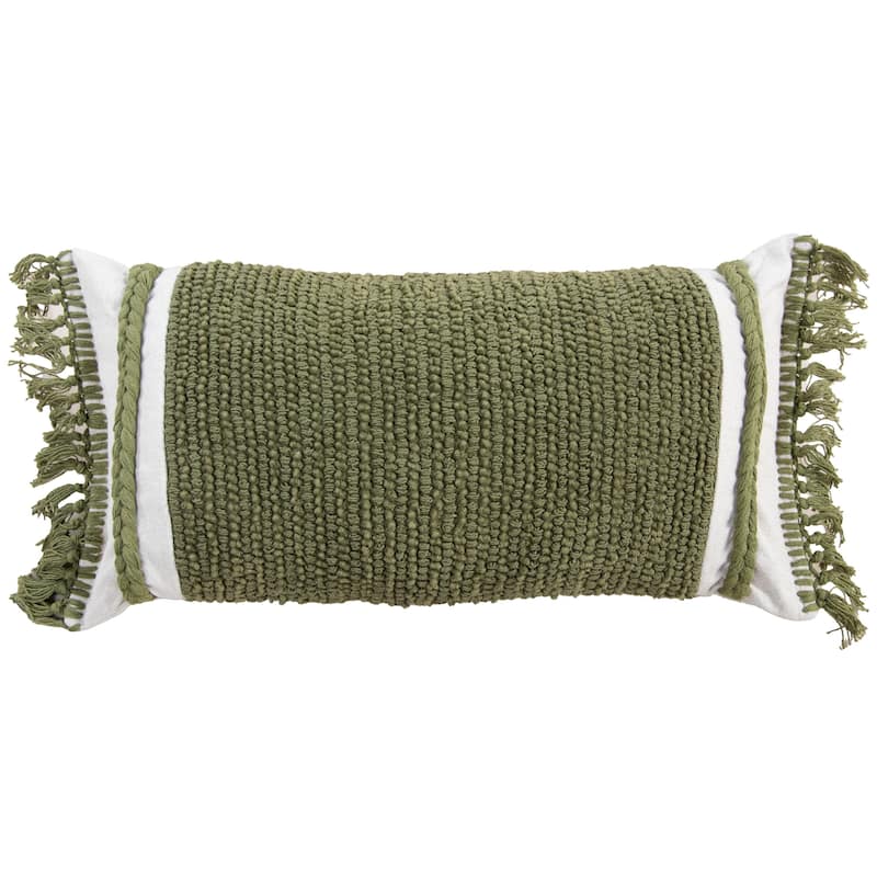 Rizzy Home Striped Macramé Throw Pillow - Green/Natural - Down Alternative