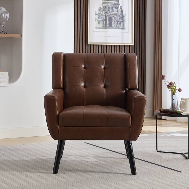 Modern Ergonomics Accent Chair with Black Legs - Brown PU