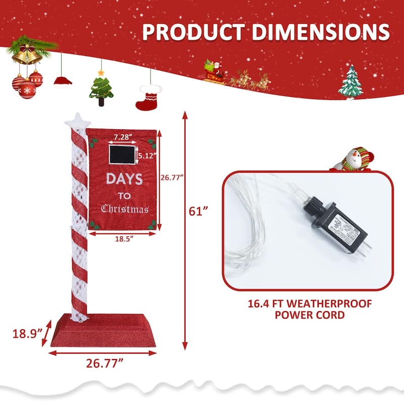 VEIKOUS 5FT Lighted Christmas Countdown Sign, Outdoor Countdown Board with Days Setting & Sturdy Steel Frame