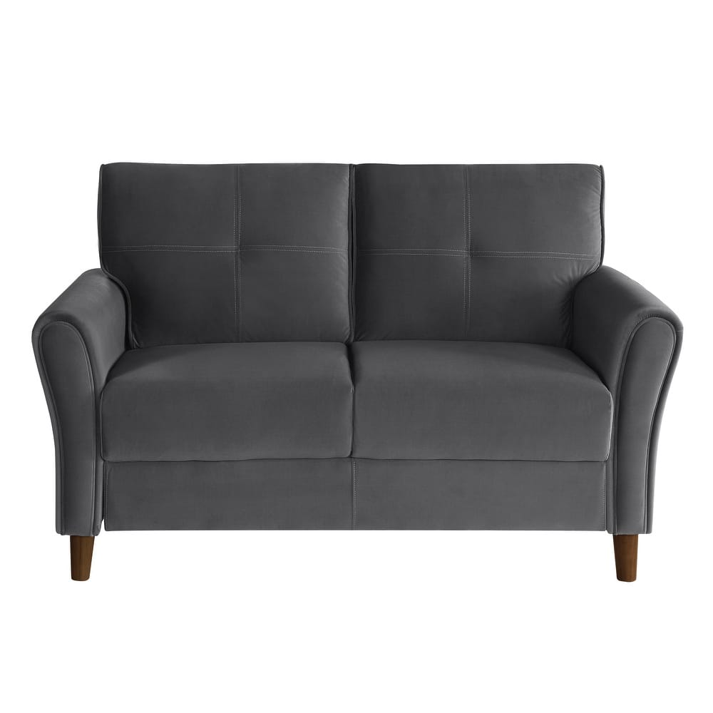 Velvet Upholstered Loveseat Sofa, Small Loveseat with Plush Seatbacks, 2-Seat Sofa with Tufted Backrest and Solid Wood Frame