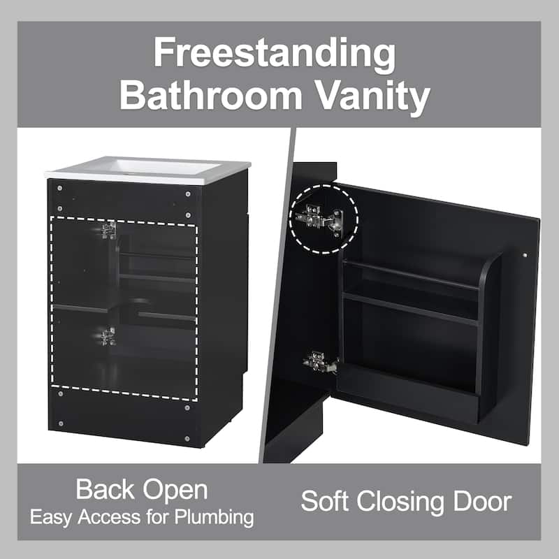 Compact 20 Inch Bathroom Vanity with Ceramic Sink, Painted MDF Cabinet, Soft Close Door, Freestanding