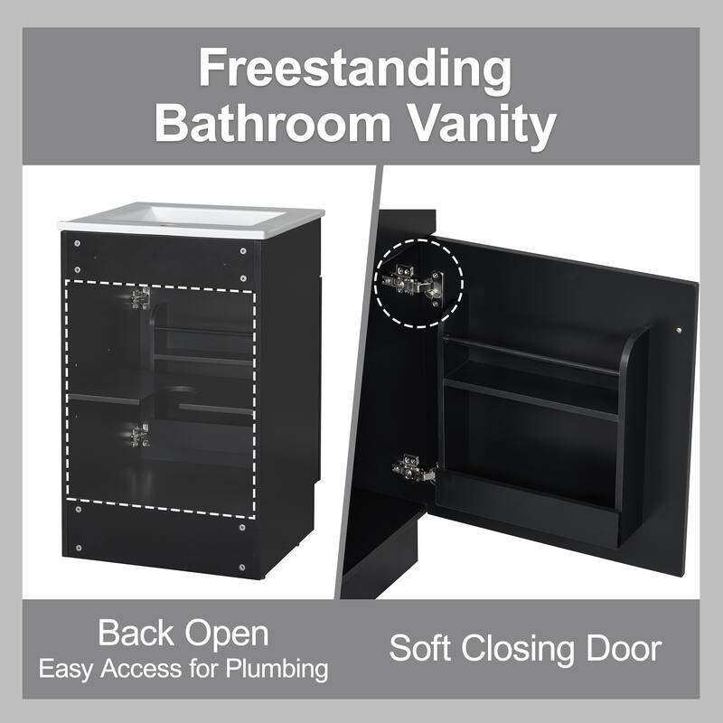 Green 20" Bathroom Vanity Cabinet with Sink, Soft Closing Door, Storage Shelf, and Adjustable Interior Shelf