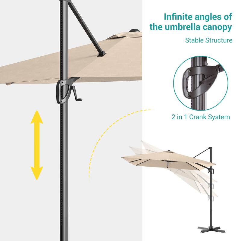 BONOSUKI 10x8FT Cantilever Patio Umbrella, Ultimate Outdoor Comfort with 360° Rotation and Canopy Angle Adjustment