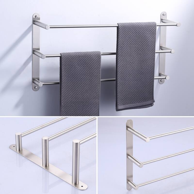 WOWOW 3-Tier Wall Mounted Towel Rack in Brushed Nickel
