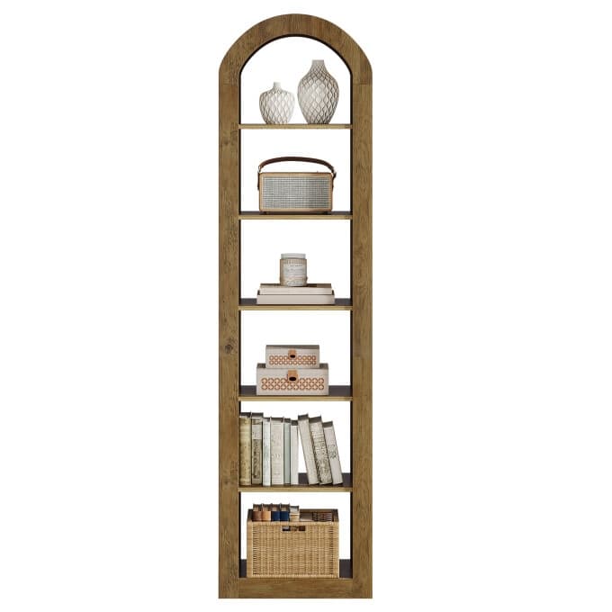 6-Tier Wooden Tall Bookshelf, 74.8 Inches Rustic Arched Bookcase