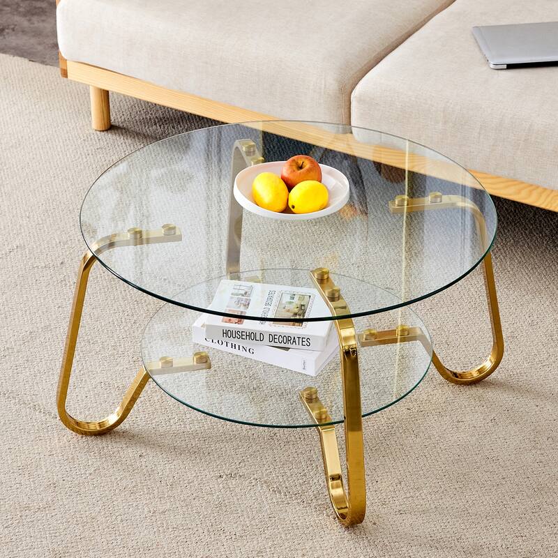 Retro Minimalist Metal Frame Glass Coffee Table, 31.5" Square, Vintage Elegance - 31.5" L x 31.5" W x 17.7" H - Gold