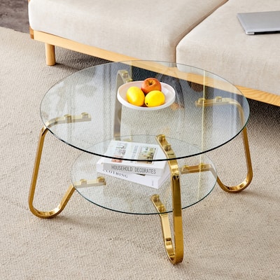 Retro Minimalist Metal Frame Glass Coffee Table, 31.5" Square, Vintage Elegance