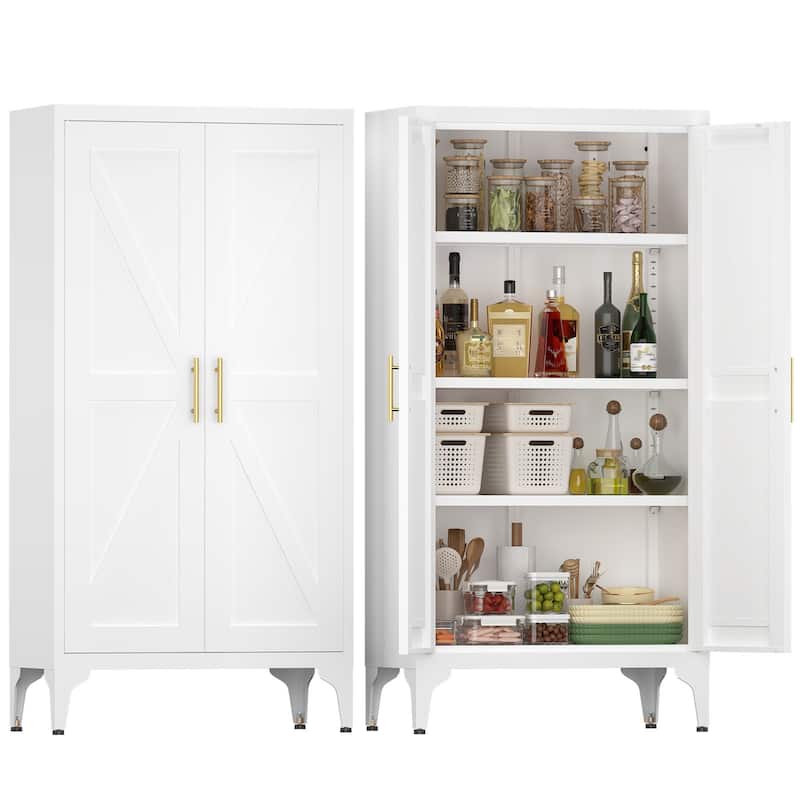 2 Doors Metal Storage Cabinet Kitchen Pantry Cabinet With Adjustable Shelves all Steel Cabinet Locker