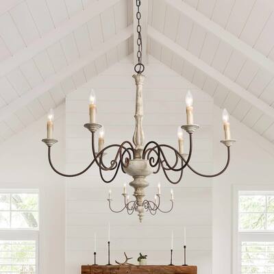 The Gray Barn 6-Light Farmhouse Wood Candle French Country 38-inch Chandelier for Dining Room