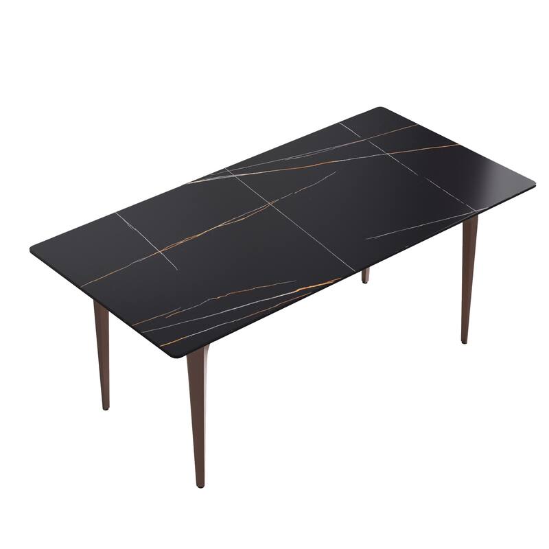 71" Modern Simply Marble Dining Table, Rectangular Sintered Stone Top and Carbon Steel legs