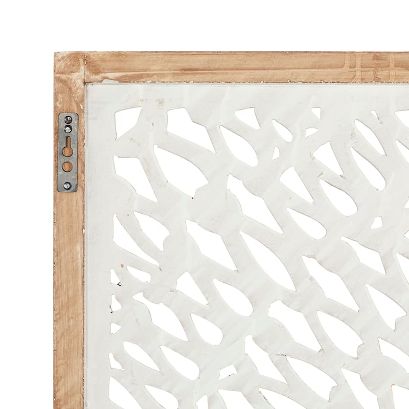 Light Brown Wood Handmade Intricately Carved Floral Home Wall Decor with Mandala Design