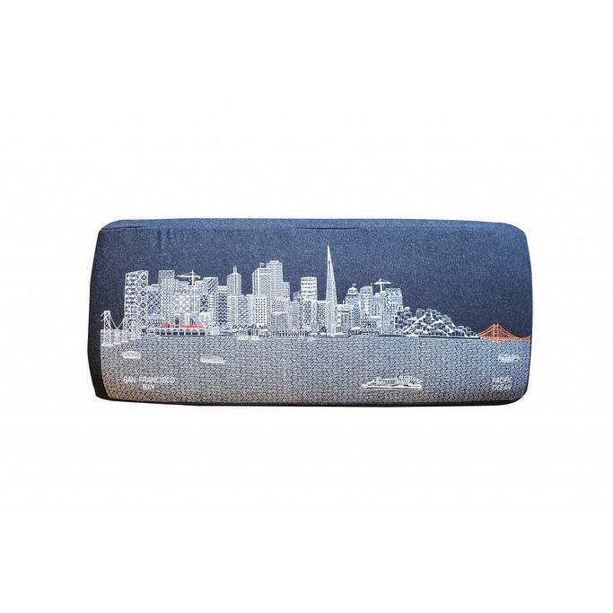 HomeRoots 38" San Francisco Nighttime Skyline Embroidered Ottoman