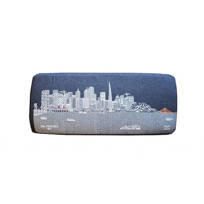 HomeRoots 38" San Francisco Nighttime Skyline Embroidered Ottoman