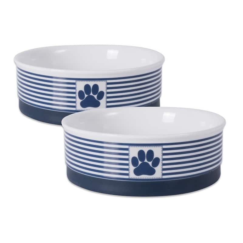 DII Printed Pet Feeding Bowl - Pair - Medium Round - Stripes Blue