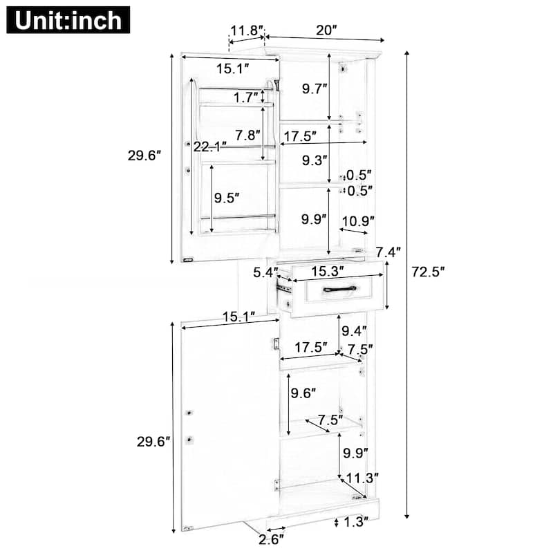 GDF Studio - Peter Modern MDF Tall Bathroom Storage Cabinet with Adjustable Shelves and Two Doors