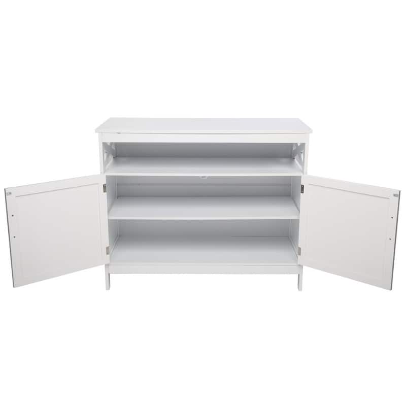 Double Door Free Standing Accent Storage Cabinet For Kitchen Dining White