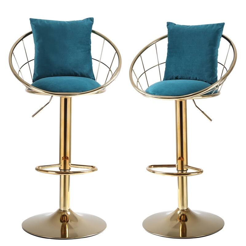 velvet bar chair, pure gold plated, 360 degree rotation, adjustable height,Suitable for dinning room and barset of 2