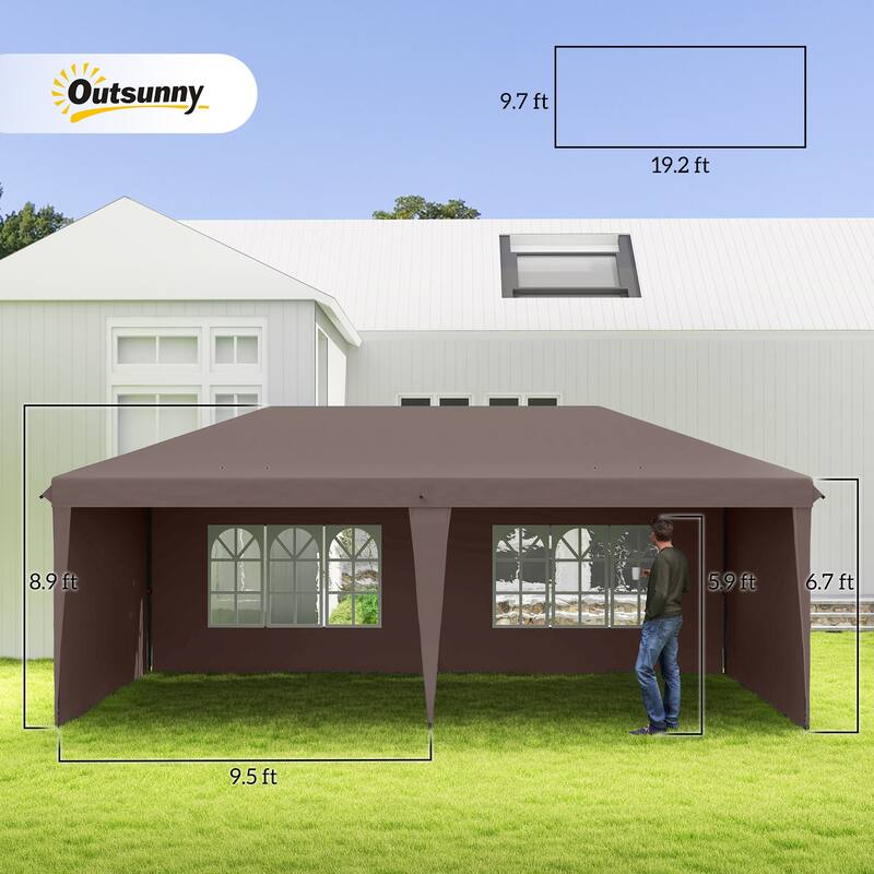 Pop-Up Party Tent with Adjustable Steel Frame Coffee Polyester Canopy UV Protection - 19.2' L x 9.7' W x 8.9' H