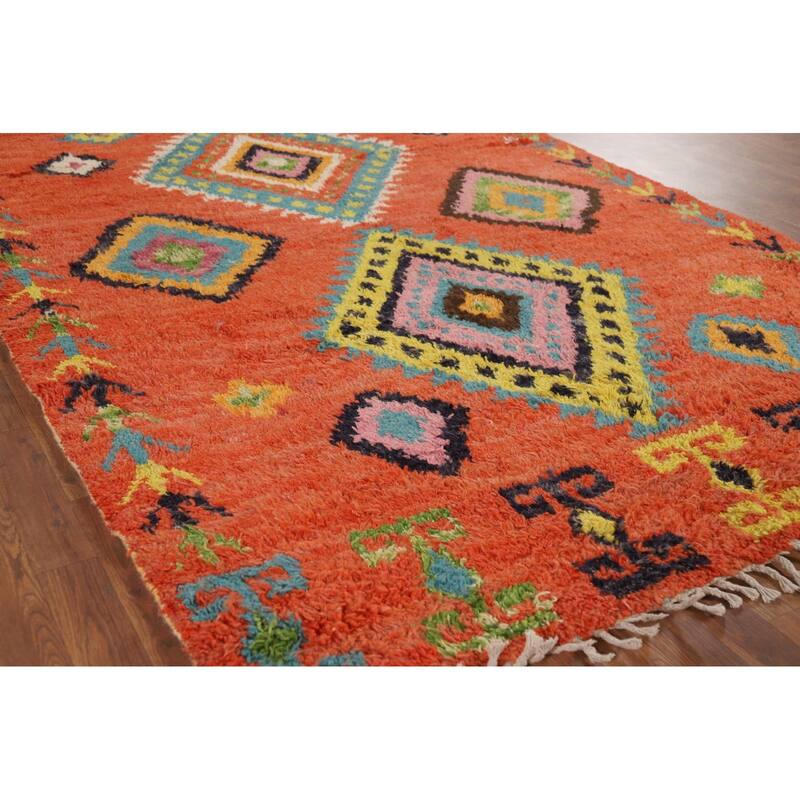 Orange Moroccan Oriental Area Rug Handmade Wool Carpet - 6'1" x 9'6"