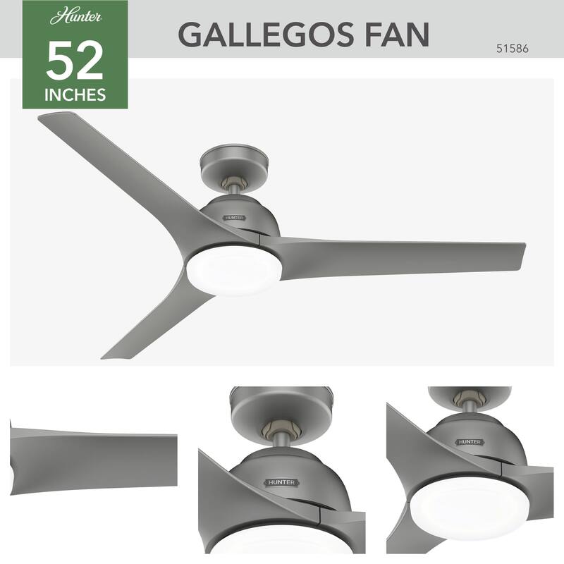 Hunter 52" Gallegos Outdoor Ceiling Fan with LED Light Kit and Wall Control, Damp-Rated