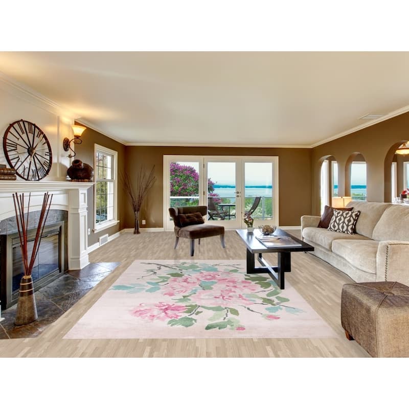 Handmade Abstract Indian Area Rug Beige Oriental Wool & Silk Carpet - 6'7"x 9'9"
