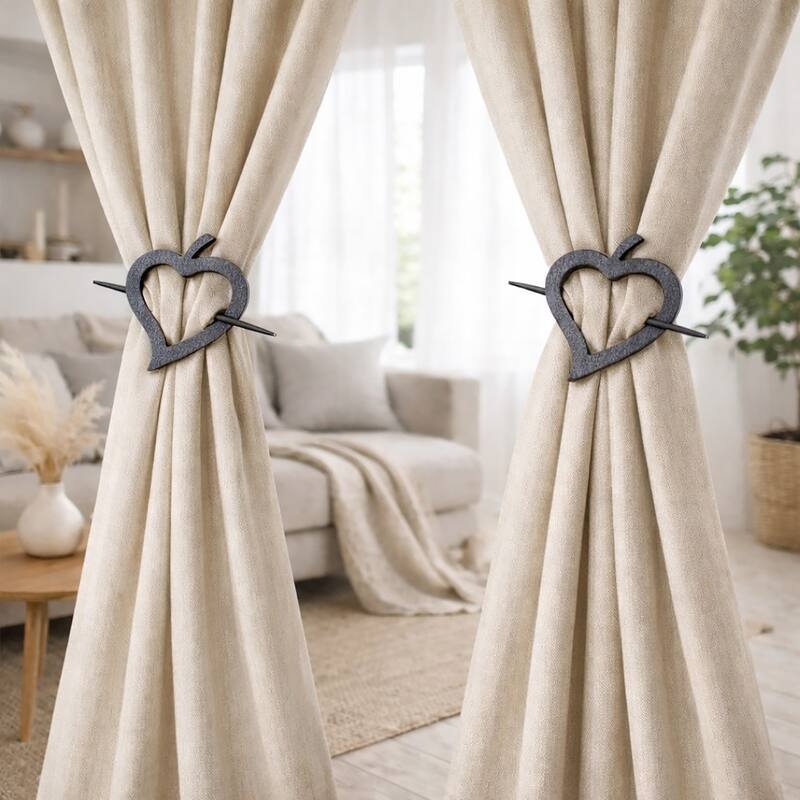 Set of 2 Wooden Heart Tieback Fjord Big Size - 8"L x 5.7"W x 0.8"D