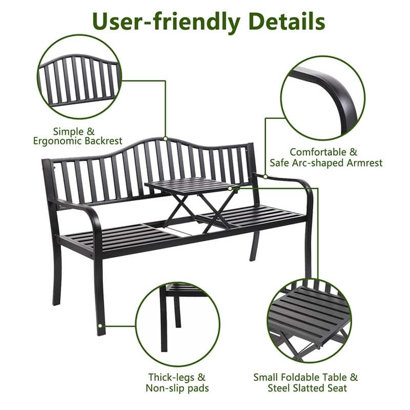 59 in. Outdoor Patio Garden Decorative Cast Iron Bench