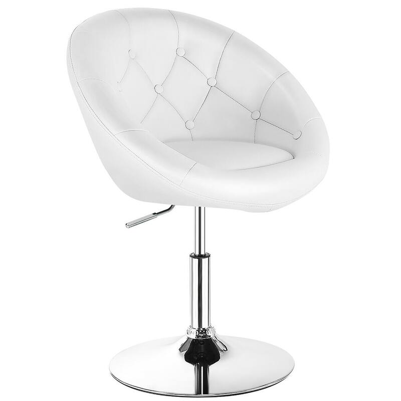 Costway 1PC Adjustable Modern Swivel Round Tufted Back Accent Chair PU - Single