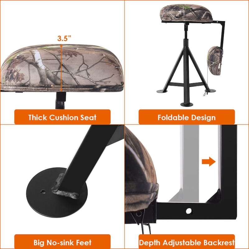 Gymax Swivel Hunting Chair Tripod Blind Stool w/ Detachable Backrest - 16'' x 15'' x 30''