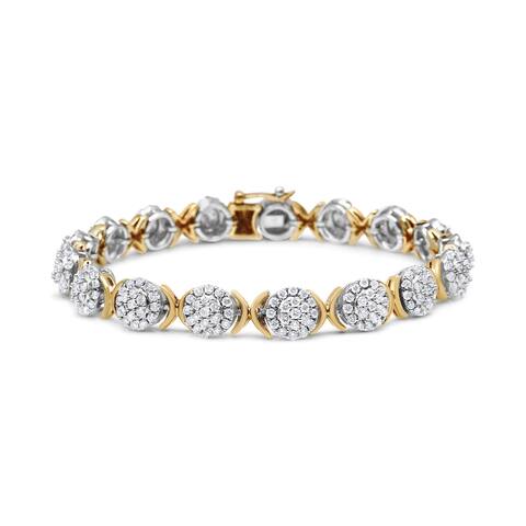 10K Yellow Gold Plated .925 Sterling Silver 5.00 Cttw Lab Grown Round Diamond Cluster Tennis Link Bracelet (G-H, VS1-VS2)- 7.25"
