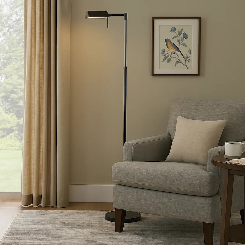 10W LED Adjustable Metal Floor Lamp with Swing Arm, Black