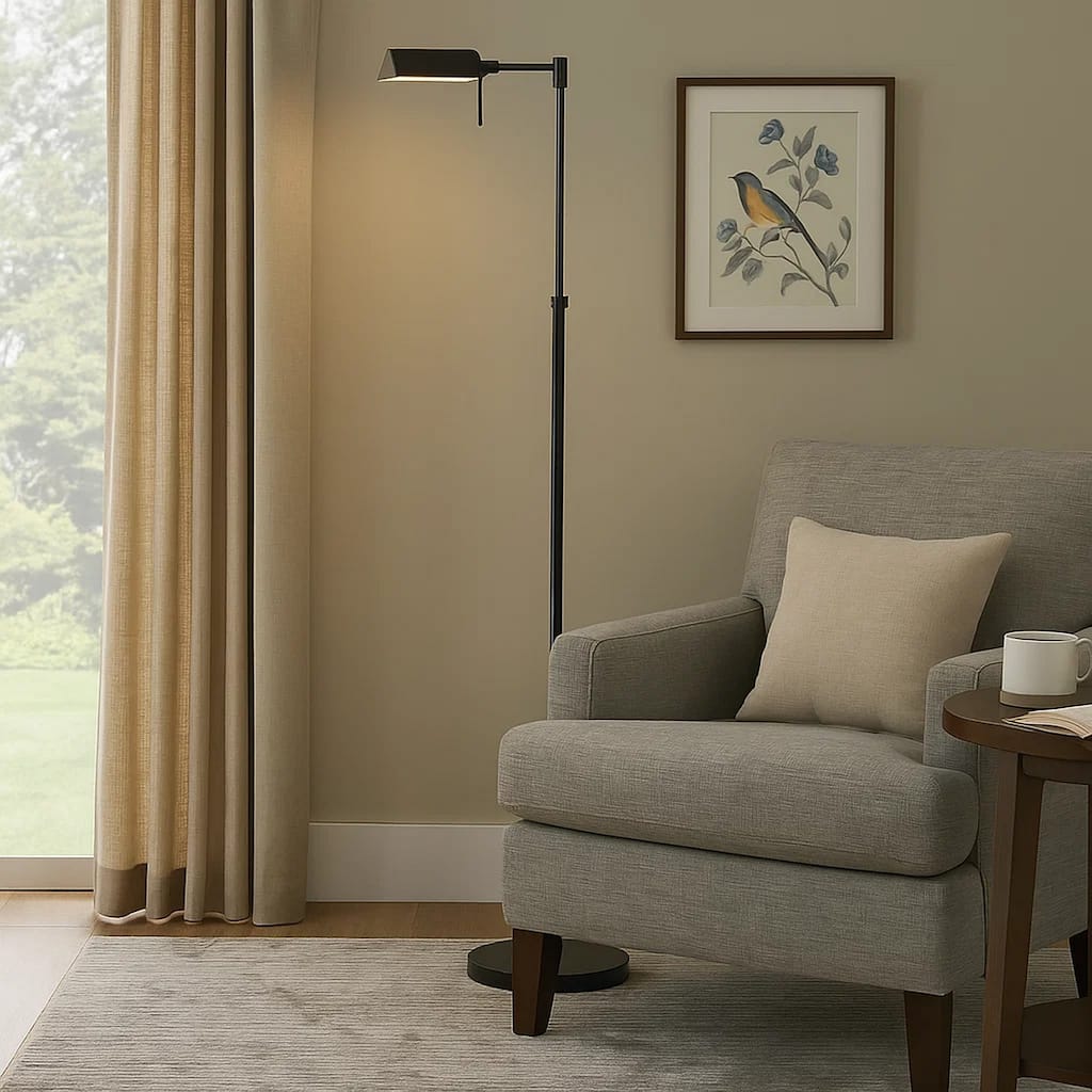 10W LED Adjustable Metal Floor Lamp with Swing Arm, Black