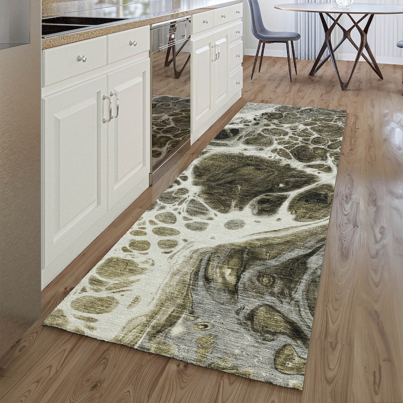 Premium Washable Super Soft Abstract Ink Mayfield Rug - Chocolate - 2' 3" x 7' 6" - Runner