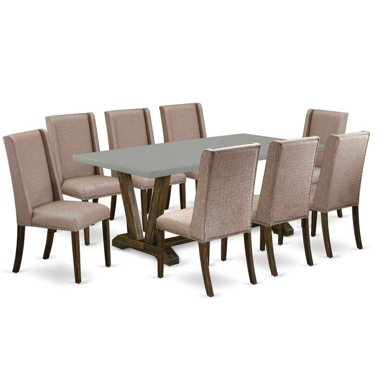 Rectangular Dining Table Set - 9 Piece Dinette Set with 8 Chairs - Solid Wood Kitchen Table