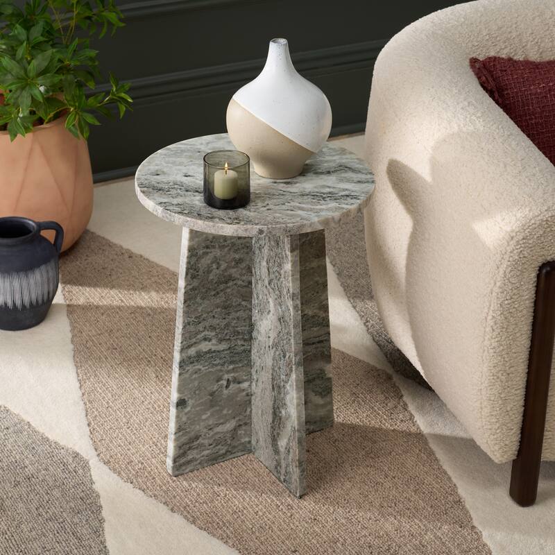 SAFAVIEH Home Mariabelle Marble Side Table - 16"W x 16"D x 22"H - Grey/Green