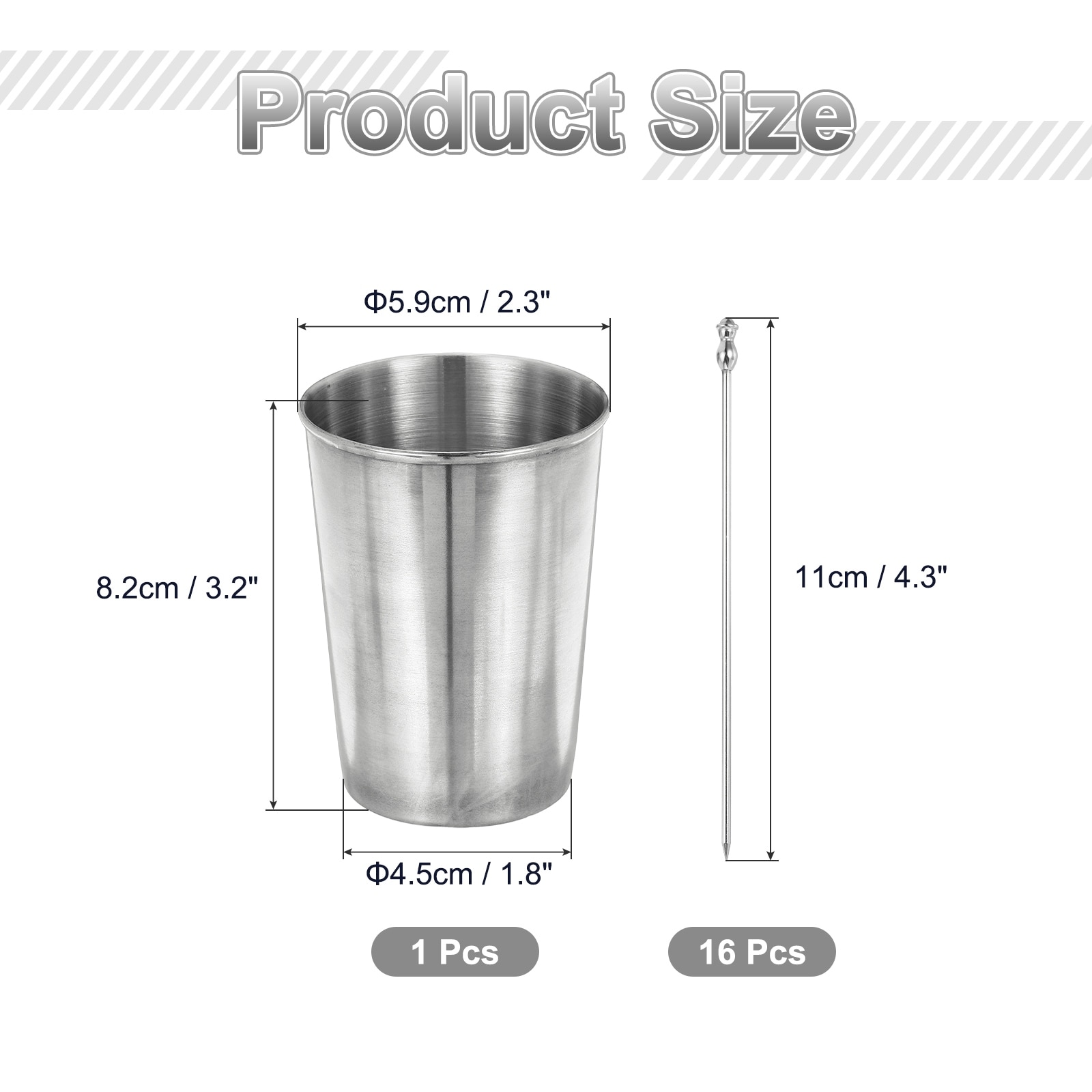 Stainless Steel Cocktail Toothpicks Cocktail Picks Reusable Cocktail Skewers with A Storage Cup