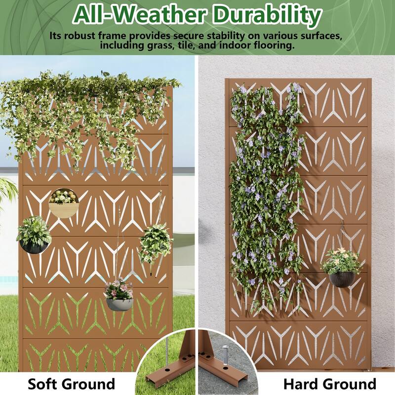 72" H×47"W Dovelina Black Outdoor Freestanding Metal Privacy Screen Decorative Garden Fence