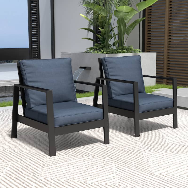 Patio Aluminum Chair with Cushions (Set of 2)
