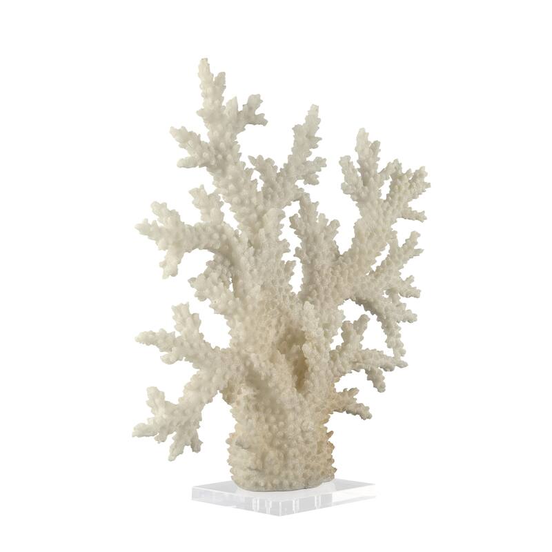 Cream Polystone Coral Decorative Sculpture with Clear Acrylic Base
