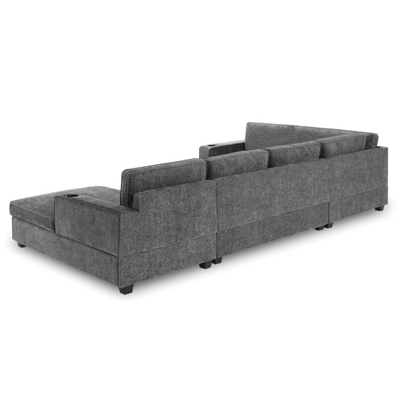 119" U-Shaped Chenille Sectional Sofa with Chaise and Cup Holders