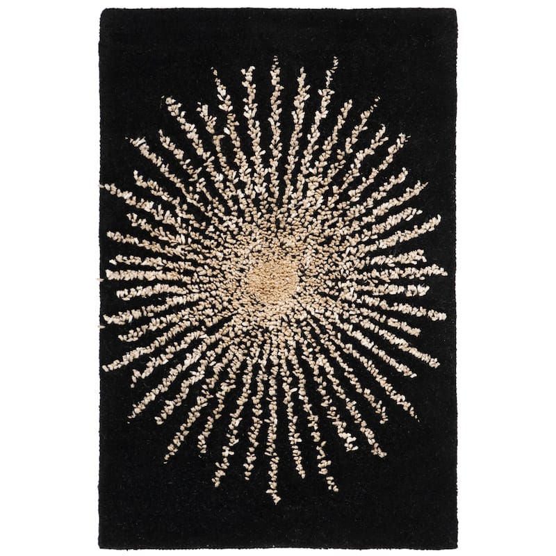 SAFAVIEH Handmade Soho Marsilia Burst New Zealand Wool Rug - 2'6" x 4' - Black/Beige - Rectangle