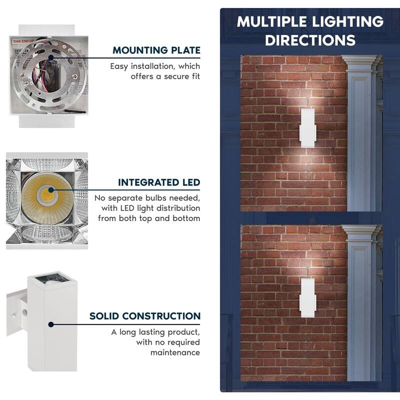 Luxrite Dusk to Dawn LED Outdoor Wall Light 10 in. 3CCT Wall Sconce 15/20/24W Dimmable IP65 ETL