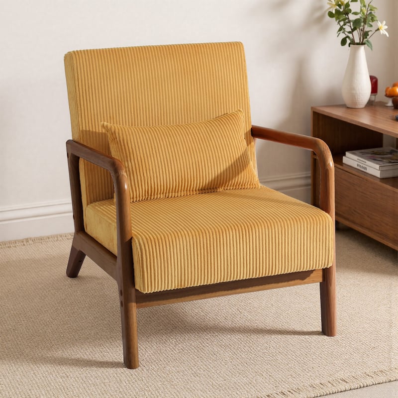 25" W Mid Century Upholstered Wood Accent Chair with Pillow
