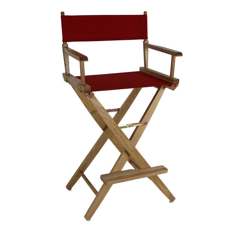American Trails Extra-Wide 30-inch Premium American Oak Bar-Height Directors Chair - natural frame/ red canvas