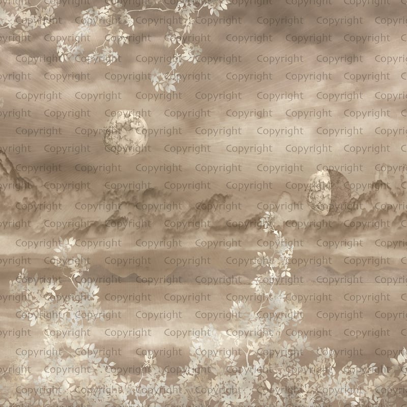 Celestial Night Sky Wallpaper Mural Golden Foliage Moon - Brown - W:225" x H:118"