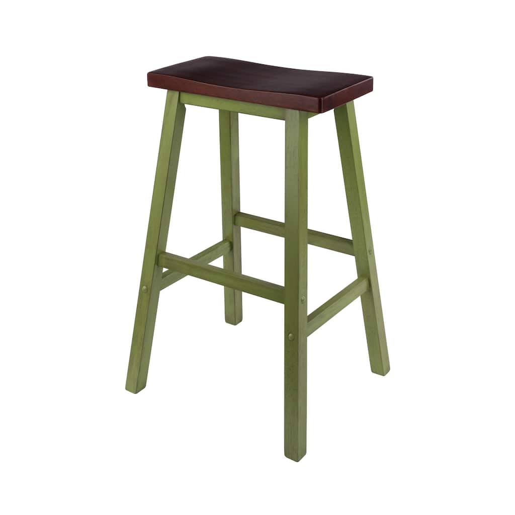 Satori Saddle Seat 29" Counter Stool, Rustic Green and Walnut - N/A