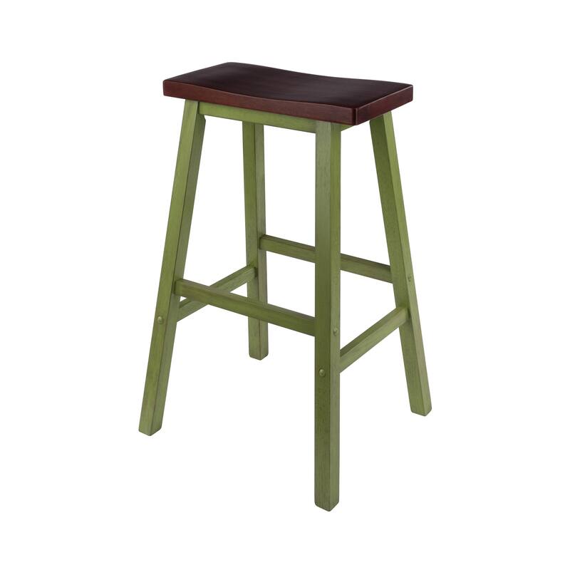 Satori Saddle Seat 29" Counter Stool, Rustic Green and Walnut - N/A