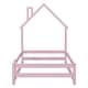 preview thumbnail 9 of 7, Twin Size Montessori Floor Bed with Fences, Modern Twin Kids Bed with House-shaped Headboard, Wood Twin Bed Frame for Girls,Boys